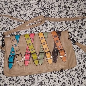 Belt buckled shoulder purse/wristlet